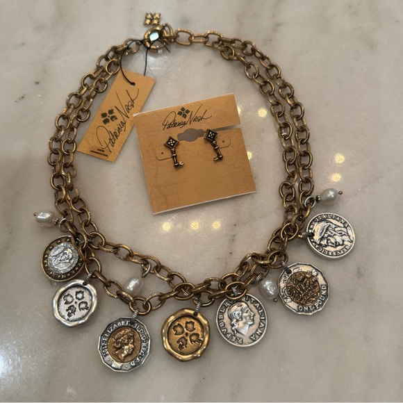 NWT Patricia Nash World Coin Necklace and Key Std earrings set - Picture 6 of 9
